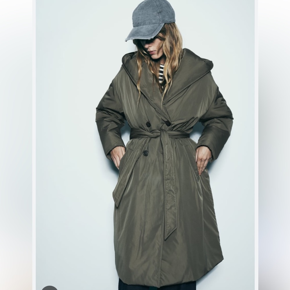 ZARA Olive Green Hooded Women's Coat